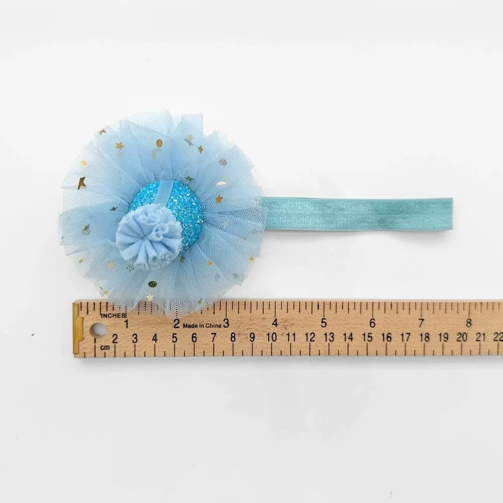 NWT Cute Princess Happy Birthday Hat Girls Hair Headband Blue & Gold Glitter
